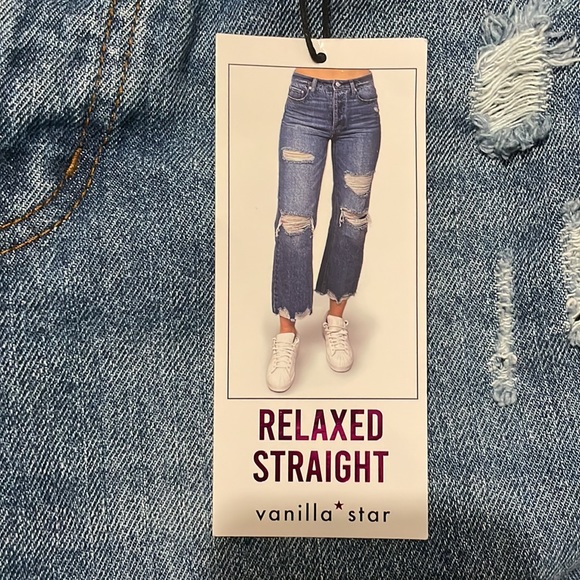 Relaxed Straight Fit Distressed Blue Jeans - Picture 4 of 6